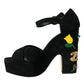 Dolce & Gabbana Black Floral Ankle Strap Heels Sandals Shoes