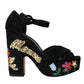 Dolce & Gabbana Black Floral Ankle Strap Heels Sandals Shoes