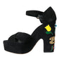 Dolce & Gabbana Black Suede Ankle Strap Heels Sandals Shoes