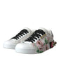 Dolce & Gabbana White Leather Crystal Roses Floral Sneakers Shoes