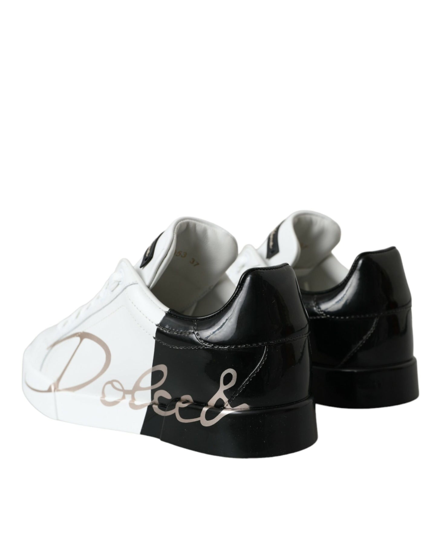 Dolce & Gabbana White Black Portofino Low Top Leather Sneakers Shoes