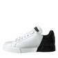 Dolce & Gabbana White Black Portofino Low Top Leather Sneakers Shoes