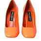 Dolce & Gabbana Orange Patent Leather Logo Heels Pumps Shoes