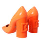 Dolce & Gabbana Orange Patent Leather Logo Heels Pumps Shoes