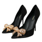 Dolce & Gabbana Black Satin Bow Embellished Heels Pumps Shoes