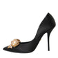 Dolce & Gabbana Black Satin Bow Embellished Heels Pumps Shoes