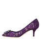 Dolce & Gabbana Purple Taormina Lace Crystal Heel Pumps Shoes