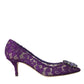 Dolce & Gabbana Purple Taormina Lace Crystal Heel Pumps Shoes