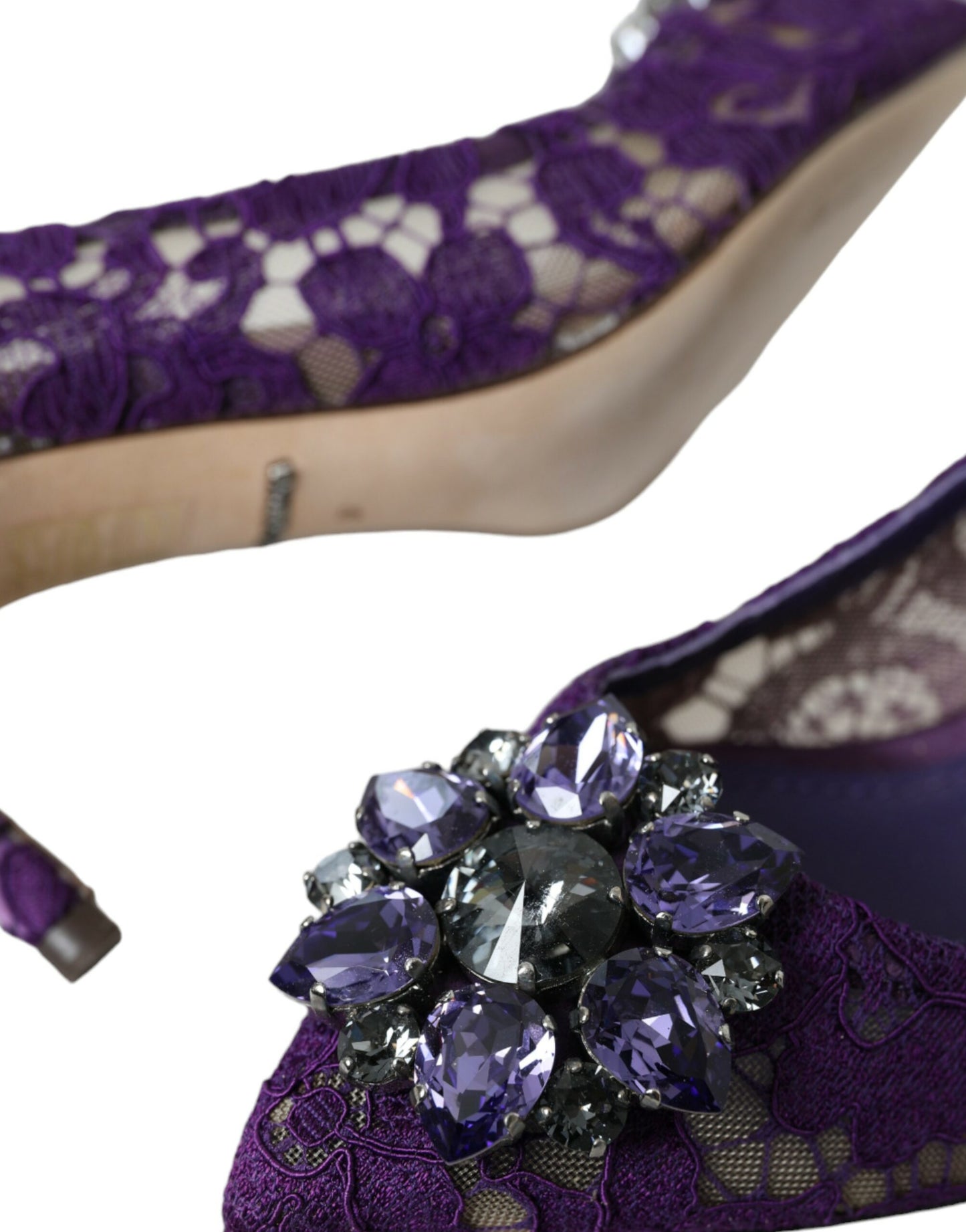 Dolce & Gabbana Purple Taormina Lace Crystal Heel Pumps Shoes