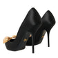 Dolce & Gabbana Black Satin Bow Crystal Heels Pumps Shoes