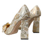 Dolce & Gabbana Gold Jacquard Crystals Heels Pumps Shoes