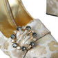 Dolce & Gabbana Gold Jacquard Crystals Heels Pumps Shoes