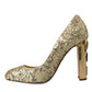 Dolce & Gabbana Gold Sequin Crystal Heels Pumps Shoes