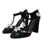 Dolce & Gabbana Black Lilies Crystal Heels Pumps Shoes