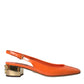 Dolce & Gabbana Orange Embellished Leather Slingback Shoes