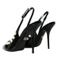 Dolce & Gabbana Black Leather Faux Pearl Heel Slingback Shoes