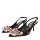 Dolce & Gabbana Black Roses Crystal Heels Slingback Shoes