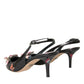 Dolce & Gabbana Black Roses Crystal Heels Slingback Shoes