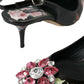 Dolce & Gabbana Black Roses Crystal Heels Slingback Shoes