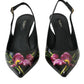 Dolce & Gabbana Black Floral Leather Heels Slingback Shoes