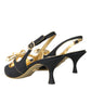 Dolce & Gabbana Black Leather Faux Pearls Slingbacks Shoes