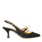 Dolce & Gabbana Black Leather Faux Pearls Slingbacks Shoes