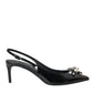 Dolce & Gabbana Black Patent Leather Crystal Slingback Shoes