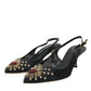 Dolce & Gabbana Black Mesh Embellished Heel Slingbacks Shoes