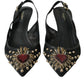 Dolce & Gabbana Black Mesh Embellished Heel Slingbacks Shoes