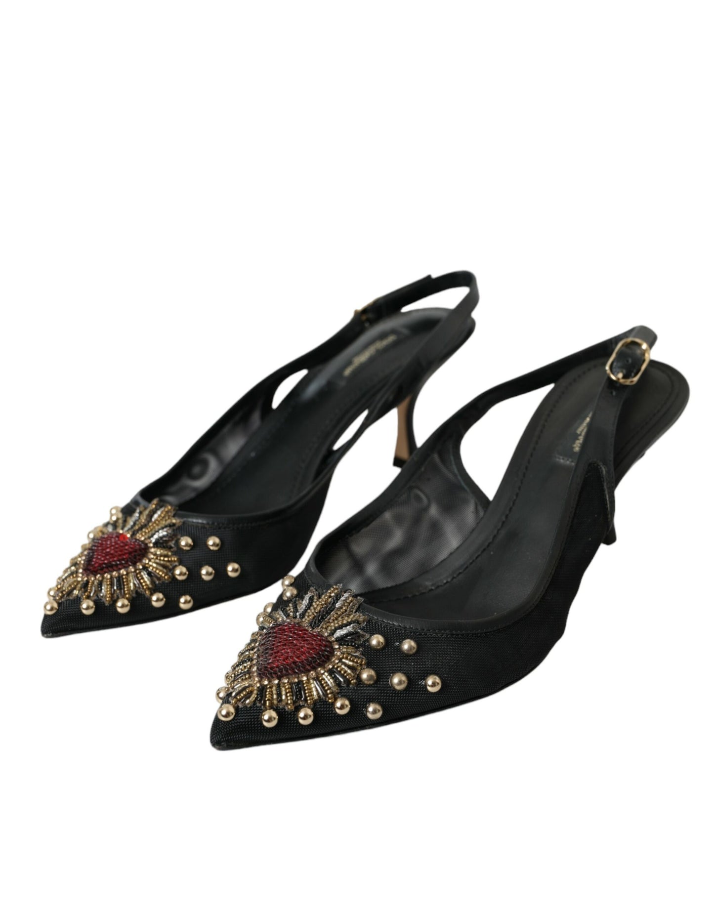 Dolce & Gabbana Black Mesh Embellished Heel Slingbacks Shoes