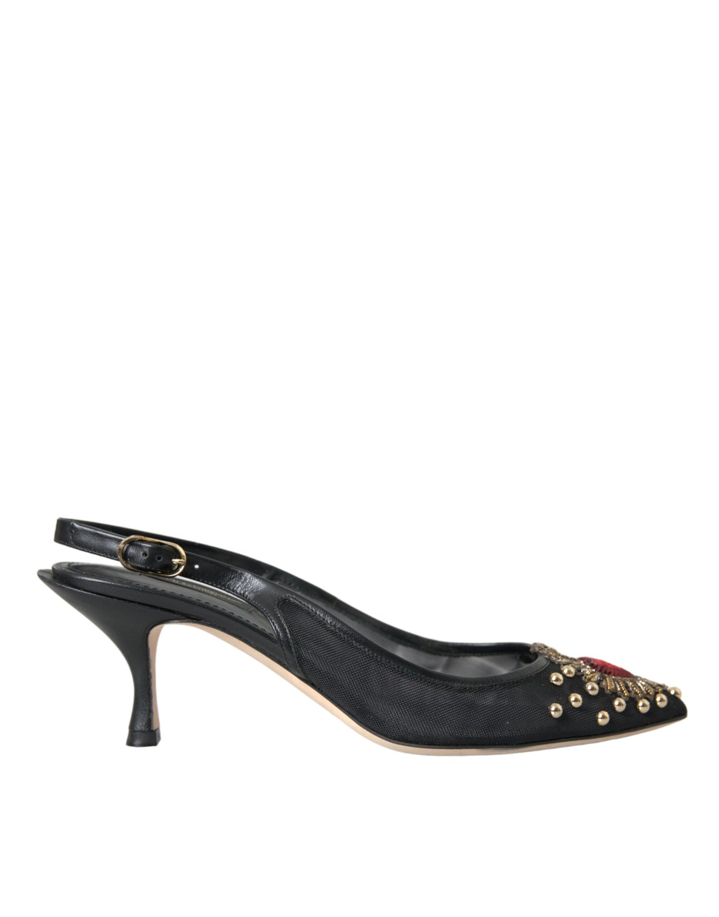 Dolce & Gabbana Black Mesh Embellished Heel Slingbacks Shoes