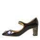 Dolce & Gabbana Black Leather Crystal Mary Jane Pumps Shoes