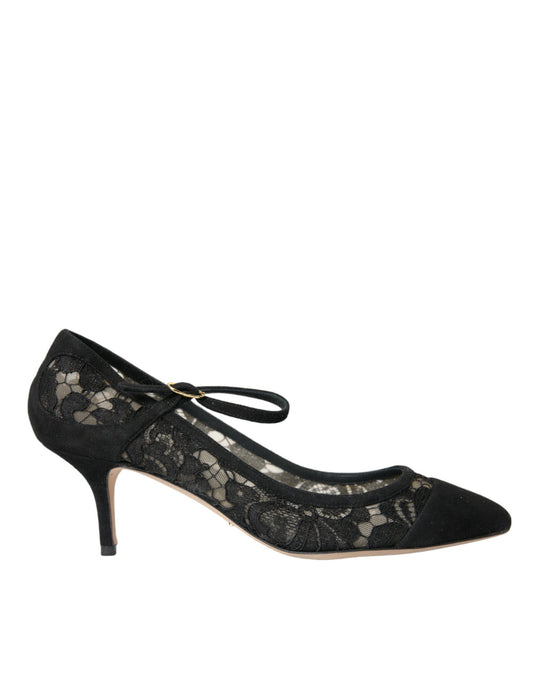 Dolce & Gabbana Black Taormina Lace Mary Janes Pumps Shoes