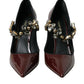 Dolce & Gabbana Bordeaux Leather Crystal Pumps Shoes