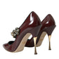 Dolce & Gabbana Bordeaux Leather Crystal Pumps Shoes