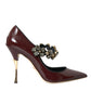 Dolce & Gabbana Bordeaux Leather Crystal Pumps Shoes