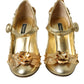 Dolce & Gabbana Gold Leather Crystal Mary Janes Pumps Shoes