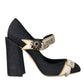 Dolce & Gabbana Black Brocade Mary Janes Crystal Pumps Shoes