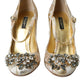 Dolce & Gabbana Gold Jacquard Crystal Mary Janes Pumps Shoes