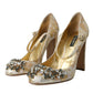 Dolce & Gabbana Gold Jacquard Crystal Mary Janes Pumps Shoes