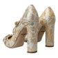 Dolce & Gabbana Gold Jacquard Crystal Mary Janes Pumps Shoes