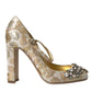 Dolce & Gabbana Gold Jacquard Crystal Mary Janes Pumps Shoes