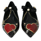 Dolce & Gabbana Black Leather Heart Embellished Loafers Shoes