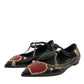 Dolce & Gabbana Black Leather Heart Embellished Loafers Shoes