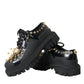 Dolce & Gabbana Black Leather Trekking Derby Embellished Shoes