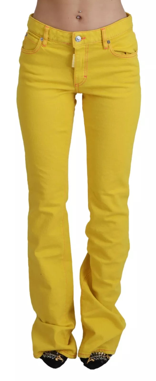 Dsquared² Yellow Cotton Mid Waist Flare Denim Trouser Jeans