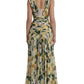 Dolce & Gabbana Yellow Floral Print Silk Pleated Maxi Dress