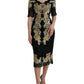 Dolce & Gabbana Black Floral Lace Cotton Sheath Midi Dress