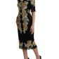 Dolce & Gabbana Black Floral Lace Cotton Sheath Midi Dress