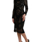 Dolce & Gabbana Black Sheer Long Sleeves Sheath Midi Dress